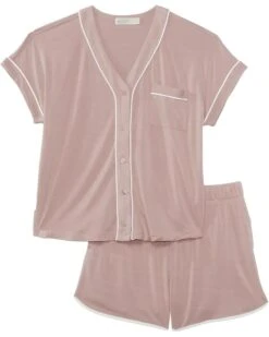Barefoot Dreams Kids CozyChic® Malibu Collection Youth Soft Jersey Piped Pj Set (Little Kid/Big Kid) | Sleepwear -Bernardo Store 51vpsLSpwZL. AC SR736920