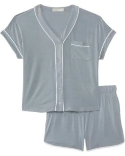 Barefoot Dreams Kids CozyChic® Malibu Collection Youth Soft Jersey Piped Pj Set (Little Kid/Big Kid) | Sleepwear -Bernardo Store 610KdzMnQ4L. AC SR736920