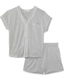 Barefoot Dreams Kids CozyChic® Malibu Collection Youth Soft Jersey Piped Pj Set (Little Kid/Big Kid) | Sleepwear